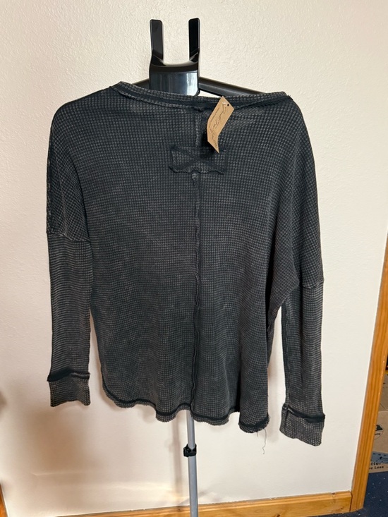 Zenana Outfitters Black Waffle Knit Long Sleeve Top - Picture 5 of 5